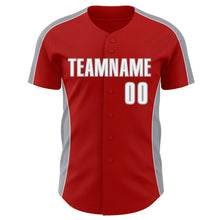 Laden Sie das Bild in den Galerie-Viewer, Custom Red White-Gray Classic Color Block Side Panel Stripe Authentic Baseball Jersey