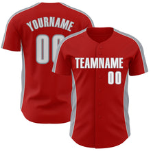 Laden Sie das Bild in den Galerie-Viewer, Custom Red White-Gray Classic Color Block Side Panel Stripe Authentic Baseball Jersey
