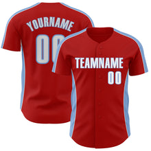 Load image into Gallery viewer, Custom Red White-Light Blue Classic Color Block Side Panel Stripe Authentic Baseball Jersey