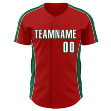 Laden Sie das Bild in den Galerie-Viewer, Custom Red White-Kelly Green Classic Color Block Side Panel Stripe Authentic Baseball Jersey