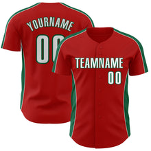 Laden Sie das Bild in den Galerie-Viewer, Custom Red White-Kelly Green Classic Color Block Side Panel Stripe Authentic Baseball Jersey