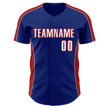 Load image into Gallery viewer, Custom Royal White-Red Classic Color Block Side Panel Stripe Authentic Baseball Jersey