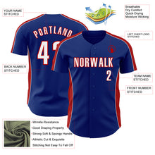 Load image into Gallery viewer, Custom Royal White-Red Classic Color Block Side Panel Stripe Authentic Baseball Jersey
