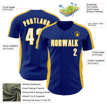 Charger l'image dans la galerie, Custom Royal White-Yellow Classic Color Block Side Panel Stripe Authentic Baseball Jersey