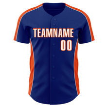 Laden Sie das Bild in den Galerie-Viewer, Custom Royal White-Orange Classic Color Block Side Panel Stripe Authentic Baseball Jersey