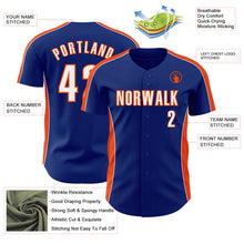 Laden Sie das Bild in den Galerie-Viewer, Custom Royal White-Orange Classic Color Block Side Panel Stripe Authentic Baseball Jersey