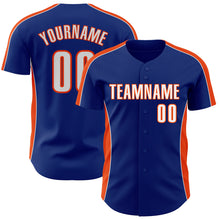 Laden Sie das Bild in den Galerie-Viewer, Custom Royal White-Orange Classic Color Block Side Panel Stripe Authentic Baseball Jersey