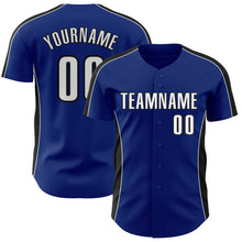 Laden Sie das Bild in den Galerie-Viewer, Custom Royal White-Black Classic Color Block Side Panel Stripe Authentic Baseball Jersey