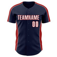 Загрузить изображение в средство просмотра галереи, Custom Navy White-Red Classic Color Block Side Panel Stripe Authentic Baseball Jersey