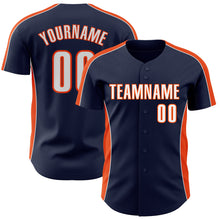 Laden Sie das Bild in den Galerie-Viewer, Custom Navy White-Orange Classic Color Block Side Panel Stripe Authentic Baseball Jersey