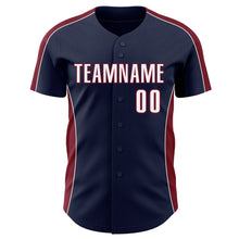 Laden Sie das Bild in den Galerie-Viewer, Custom Navy White-Crimson Classic Color Block Side Panel Stripe Authentic Baseball Jersey