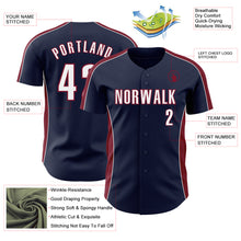Laden Sie das Bild in den Galerie-Viewer, Custom Navy White-Crimson Classic Color Block Side Panel Stripe Authentic Baseball Jersey