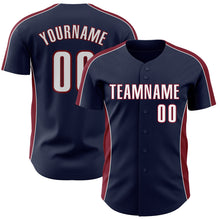 Laden Sie das Bild in den Galerie-Viewer, Custom Navy White-Crimson Classic Color Block Side Panel Stripe Authentic Baseball Jersey