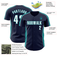 Загрузить изображение в средство просмотра галереи, Custom Navy White-Teal Classic Color Block Side Panel Stripe Authentic Baseball Jersey