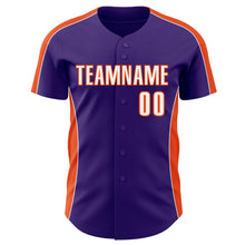 Charger l'image dans la galerie, Custom Purple White-Orange Classic Color Block Side Panel Stripe Authentic Baseball Jersey