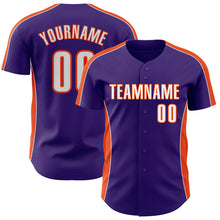 Charger l'image dans la galerie, Custom Purple White-Orange Classic Color Block Side Panel Stripe Authentic Baseball Jersey