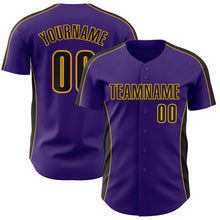 Charger l'image dans la galerie, Custom Purple Black-Gold Classic Color Block Side Panel Stripe Authentic Baseball Jersey