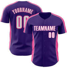 Load image into Gallery viewer, Custom Purple White-Pink Classic Color Block Side Panel Stripe Authentic Baseball Jersey
