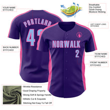 Laden Sie das Bild in den Galerie-Viewer, Custom Purple Light Blue-Pink Classic Color Block Side Panel Stripe Authentic Baseball Jersey