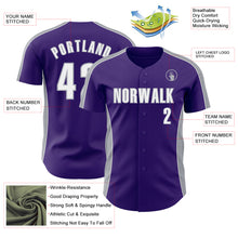 Load image into Gallery viewer, Custom Purple White-Gray Classic Color Block Side Panel Stripe Authentic Baseball Jersey