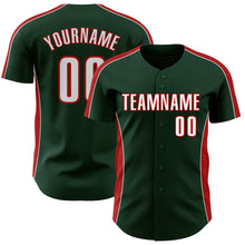Laden Sie das Bild in den Galerie-Viewer, Custom Green White-Red Classic Color Block Side Panel Stripe Authentic Baseball Jersey