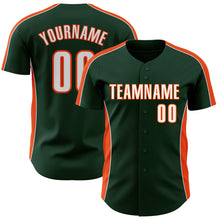 Load image into Gallery viewer, Custom Green White-Orange Classic Color Block Side Panel Stripe Authentic Baseball Jersey