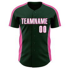 Laden Sie das Bild in den Galerie-Viewer, Custom Green White-Pink Classic Color Block Side Panel Stripe Authentic Baseball Jersey
