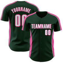 Laden Sie das Bild in den Galerie-Viewer, Custom Green White-Pink Classic Color Block Side Panel Stripe Authentic Baseball Jersey
