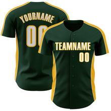 Laden Sie das Bild in den Galerie-Viewer, Custom Green White-Gold Classic Color Block Side Panel Stripe Authentic Baseball Jersey