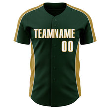 Laden Sie das Bild in den Galerie-Viewer, Custom Green White-Old Gold Classic Color Block Side Panel Stripe Authentic Baseball Jersey