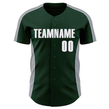 Laden Sie das Bild in den Galerie-Viewer, Custom Green White-Gray Classic Color Block Side Panel Stripe Authentic Baseball Jersey