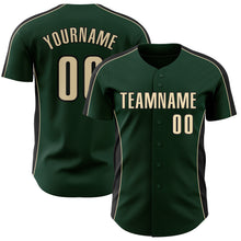 Load image into Gallery viewer, Custom Green Cream-Black Classic Color Block Side Panel Stripe Authentic Baseball Jersey