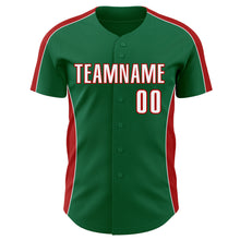 Load image into Gallery viewer, Custom Kelly Green White-Red Classic Color Block Side Panel Stripe Authentic Baseball Jersey