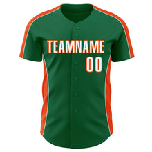 Charger l'image dans la galerie, Custom Kelly Green White-Orange Classic Color Block Side Panel Stripe Authentic Baseball Jersey