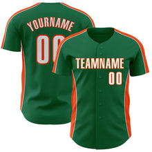 Charger l'image dans la galerie, Custom Kelly Green White-Orange Classic Color Block Side Panel Stripe Authentic Baseball Jersey