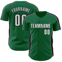 Load image into Gallery viewer, Custom Kelly Green White-Black Classic Color Block Side Panel Stripe Authentic Baseball Jersey