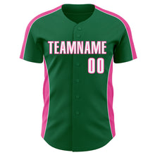 Laden Sie das Bild in den Galerie-Viewer, Custom Kelly Green White-Pink Classic Color Block Side Panel Stripe Authentic Baseball Jersey