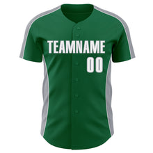 Load image into Gallery viewer, Custom Kelly Green White-Gray Classic Color Block Side Panel Stripe Authentic Baseball Jersey