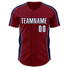 Load image into Gallery viewer, Custom Crimson White-Navy Classic Color Block Side Panel Stripe Authentic Baseball Jersey
