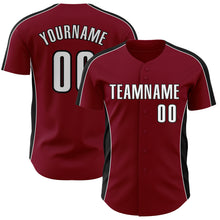 Load image into Gallery viewer, Custom Crimson White-Black Classic Color Block Side Panel Stripe Authentic Baseball Jersey