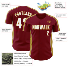Load image into Gallery viewer, Custom Crimson White-Old Gold Classic Color Block Side Panel Stripe Authentic Baseball Jersey