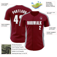 Load image into Gallery viewer, Custom Crimson White-Gray Classic Color Block Side Panel Stripe Authentic Baseball Jersey