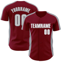 Load image into Gallery viewer, Custom Crimson White-Gray Classic Color Block Side Panel Stripe Authentic Baseball Jersey