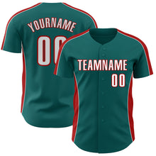 Загрузить изображение в средство просмотра галереи, Custom Teal White-Red Classic Color Block Side Panel Stripe Authentic Baseball Jersey