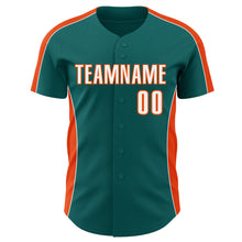 Загрузить изображение в средство просмотра галереи, Custom Teal White-Orange Classic Color Block Side Panel Stripe Authentic Baseball Jersey