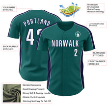 Загрузить изображение в средство просмотра галереи, Custom Teal White-Navy Classic Color Block Side Panel Stripe Authentic Baseball Jersey