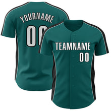 Загрузить изображение в средство просмотра галереи, Custom Teal White-Black Classic Color Block Side Panel Stripe Authentic Baseball Jersey
