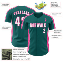 Laden Sie das Bild in den Galerie-Viewer, Custom Teal White-Pink Classic Color Block Side Panel Stripe Authentic Baseball Jersey