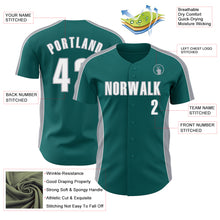 Charger l'image dans la galerie, Custom Teal White-Gray Classic Color Block Side Panel Stripe Authentic Baseball Jersey