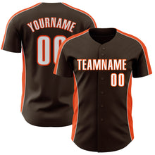 Load image into Gallery viewer, Custom Brown White-Orange Classic Color Block Side Panel Stripe Authentic Baseball Jersey